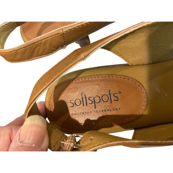 Sandals Heels Leather Slingback 3” Wedge Block Style Women’s Size 7.5W Brown - Picture 4 of 9